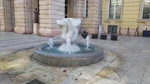 Fountain in Budapest with Abstract Bird Statue in Center at the Faculty of Law Stock Footage 139119909