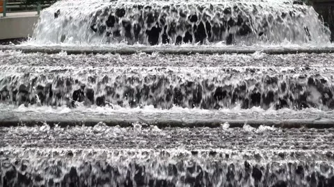 Fountain cascade close-up, water descends from different levels. Stock Footage 138066460