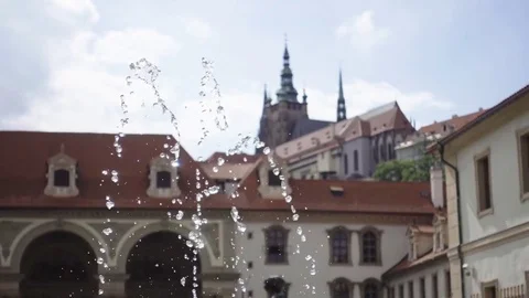Fountain with castle and catedral Stock Footage 84762906