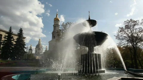 FOUNTAIN BY THE CATHEDRAL Stock Footage 691757