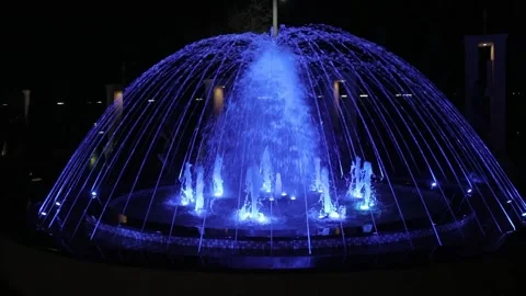 Fountain That Changes Colours at Night Video stock 241322799