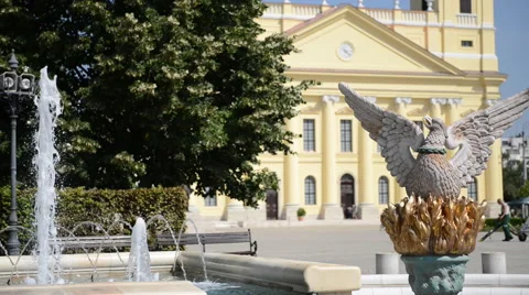 Fountain, Church and A Statue of an Eagle Stock Footage 60649990
