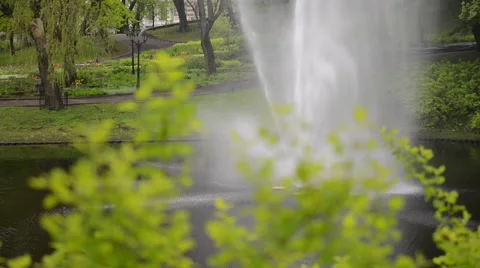 Fountain in a City Canal Stock Footage 60674462