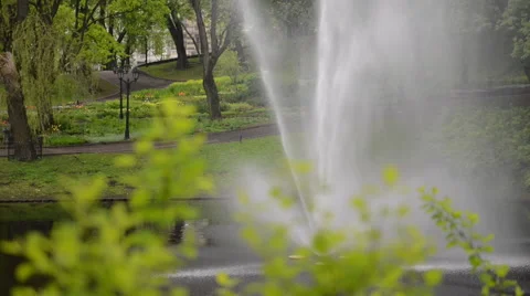 Fountain in a City Park Stock Footage 60674037
