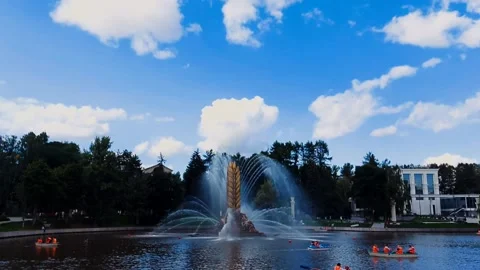 A fountain in a city park Stock Footage 159357743