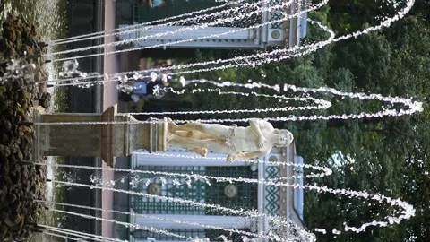 Fountain with classical statue in Peterhof, Saint Petersburg Stock Footage 315536585