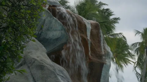 Fountain close-up with palm trees in the background. Stock Footage 90600907