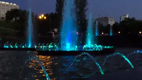 Fountain with coloured backlight Stock Footage 78942456