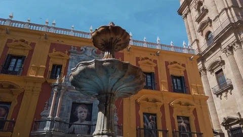 Fountain in Colourful Town Square Video stock 111375813