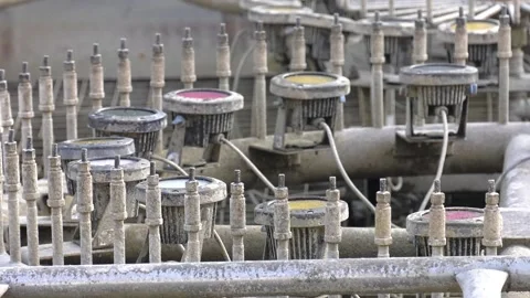 Fountain components with nozzles, lights and electrical connections Stock Footage 223817656