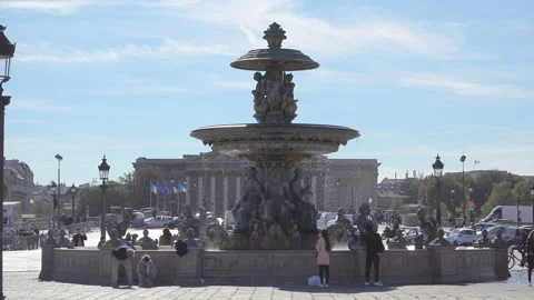 Fountain in Concorde Square of Paris Stock Footage 263989352