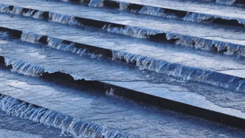 Fountain with concrete steps on Louis Vuitton Foundation, Paris, France Stock Footage 245460219