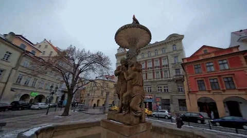Fountain in conjunction with the statue Stock Footage 69214486
