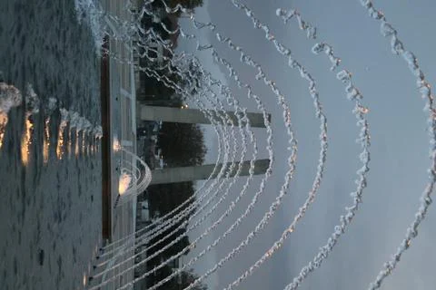 Fountain at dawn Stock Photos