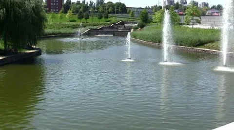 Fountain in decorative pond Video stock 11397689
