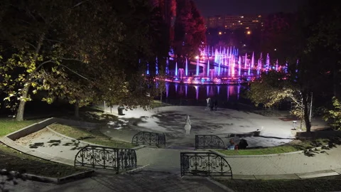 Fountain display show view, time lapse, IOR park, Bucharest, Romania Stock Footage 291670044