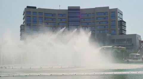 Fountain display in slow motion, modern building Stock Footage 66588634