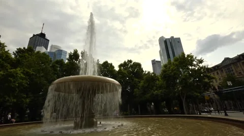 Fountain with the ECB in the background Stock Footage 42140393