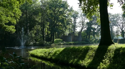 Fountain on estate Oldruitenborgh Stock Footage