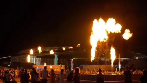 Fountain fire show Stock Footage 91581313