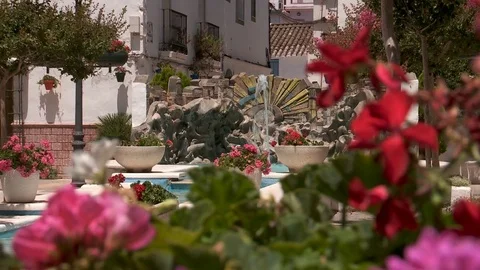 Fountain with flowers02 Stock Footage 77270141
