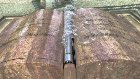 Fountain in the form of a book depicting knowledge, Gulhane, Istanbul Stock Footage 231971775