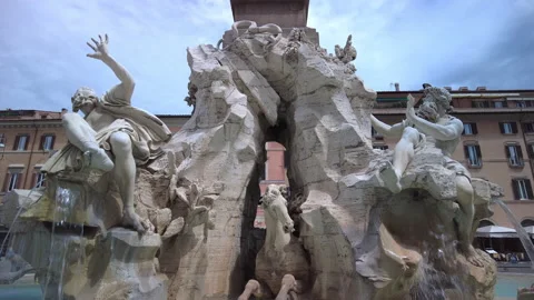 The Fountain of the Four Rivers in Piazza Navona, Rome Stock Footage 153676733