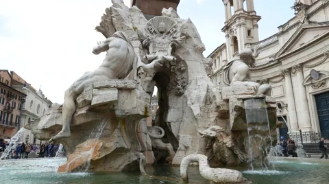 The Fountain of the Four Rivers in Rome Stock-Footage 52225547