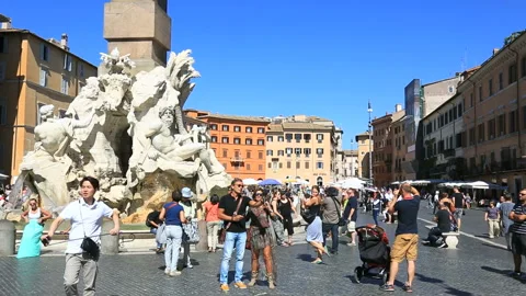 Fountain of the Four Rivers, Rome Stock Footage 96738607
