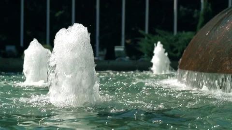 Fountain Fragment. Water Streams in Slow-Motion Shot Stock Footage