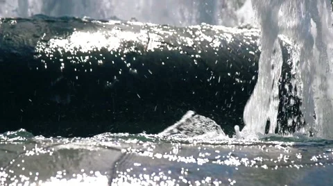 Fountain Fragment. Water Streams in Slow-Motion Shot Stock Footage