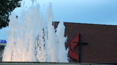 Fountain in front of Cross Stock Footage 6826247