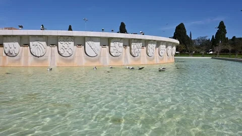 Fountain in front of Jeronimos Monastery in Lisbon, Portugal Stock Footage 267869768