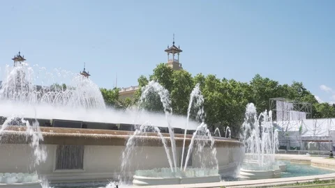 Fountain in front of National Art Museum of Catalonia, Barcelona Stock Footage 108074853