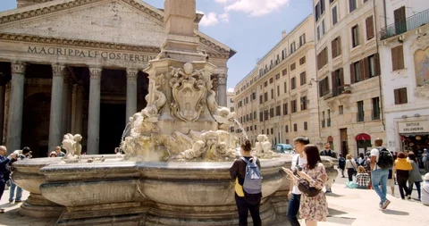 Fountain in front of Pantheon Video stock 129843564