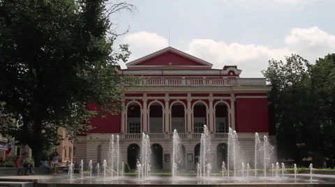 Fountain in front of Ruse State Opera, Bulgaria Stock Footage 62547957