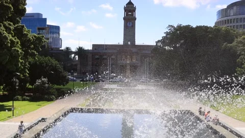 Fountain in front of the Town Hall in Newcastle city of Australia – 4k. Stock Footage 153080193