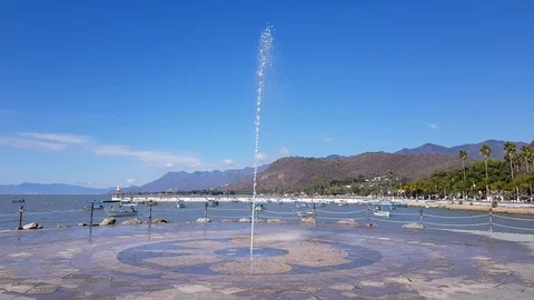 Fountain in function with water jets 스톡 동영상 127636915