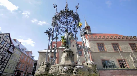 Fountain with Girl Statue Stock Footage 36052953