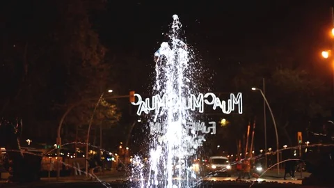 Fountain in Gran Via Barcelona Stock Footage 120801454