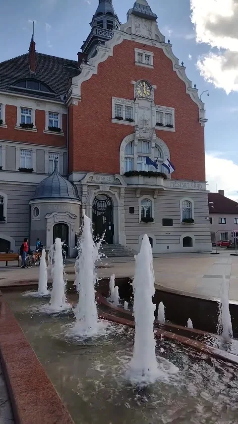 The fountain in Hodonín on the square Stock Footage 247393147