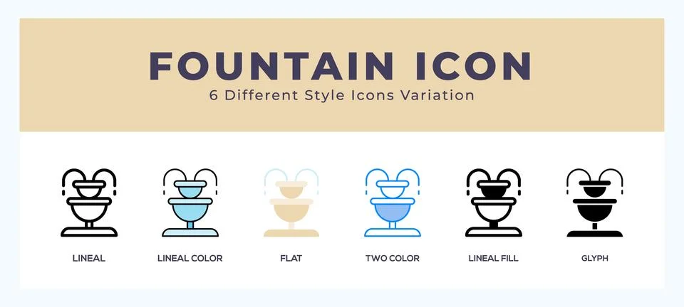 Fountain icon set with different styles. Design elements for logo. Vector i.. Stock Illustration