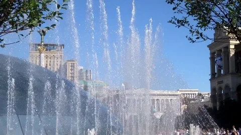 Fountain on the Independence Square in Kiev Stock Footage 94953358