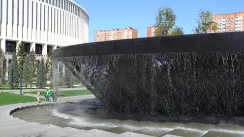 Fountain "Infinity". In background, building of Krasnodar football stadium. Stock Footage 153972483