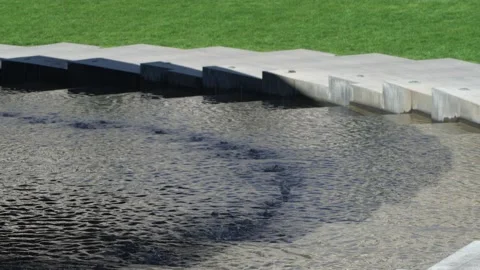 Fountain 'Infinity' in form of huge bowl. Public landscape park 'Krasnodar' Stock Footage 153973242