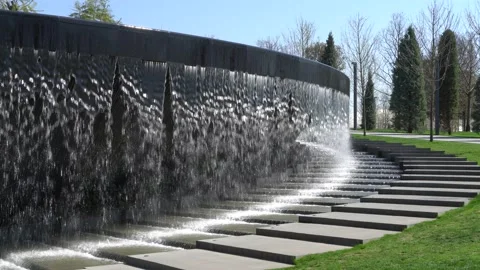 Fountain 'Infinity' in form of huge bowl. Public landscape park 'Krasnodar' Stock Footage 153973712