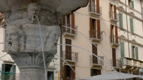 The fountain with its top the statue of Madonna Verona is an important symbol of Stock Footage 99296433