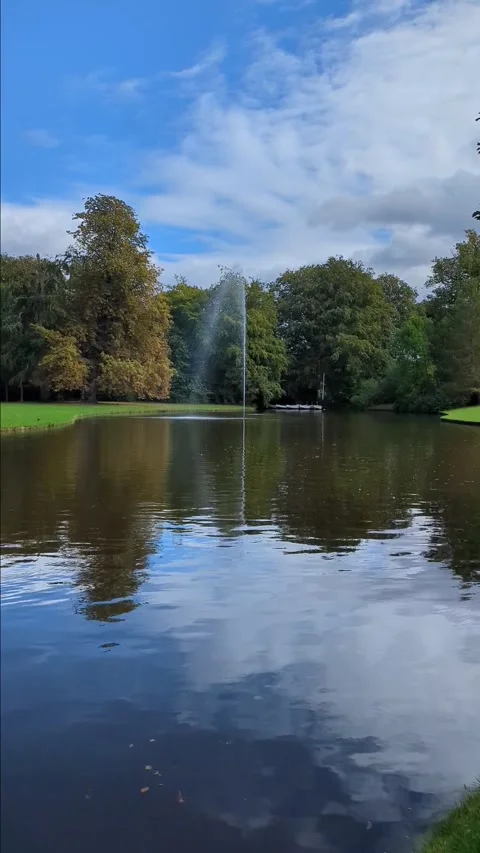 Fountain on the lake in the park Stock Footage 288200632