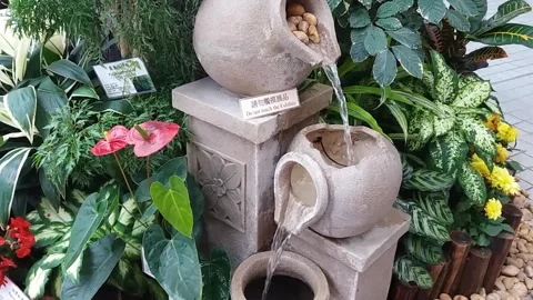 Fountain of Light: The Charm of Harmony in a Small Garden Stock Footage 241284970