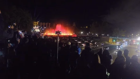 Fountain Light Show From Crowd Stock Footage 129742109